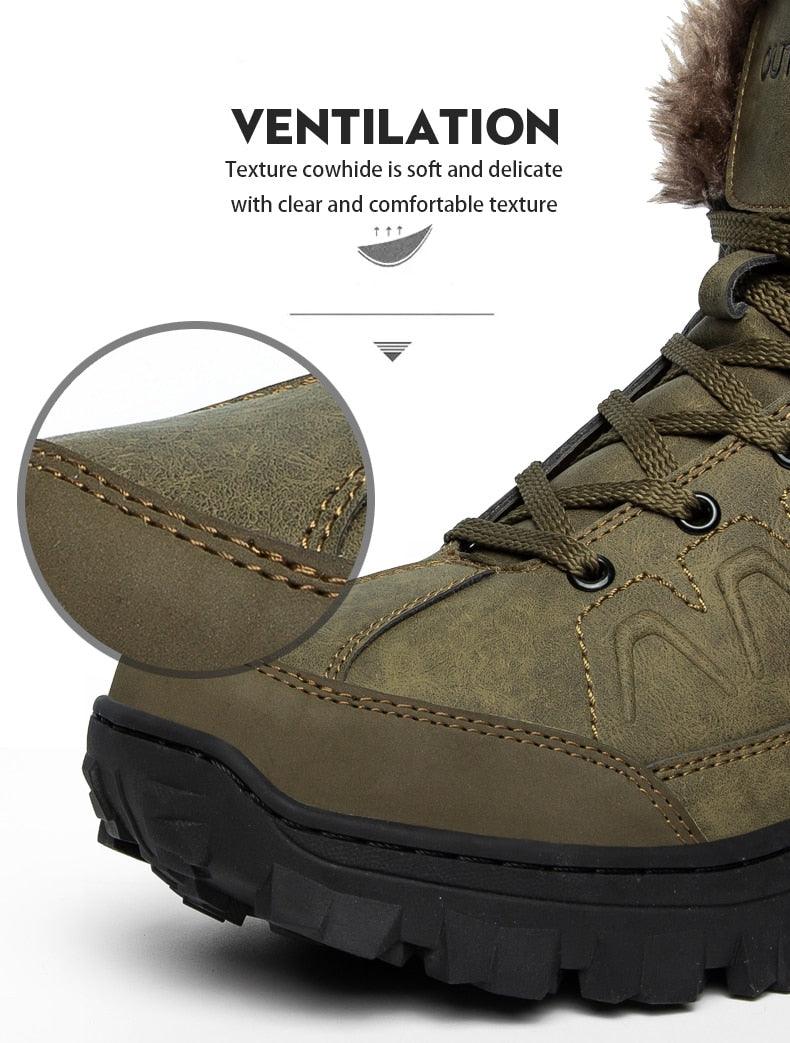 Men Waterproof Leather Winter Snow Boots with Warm Fur Lining