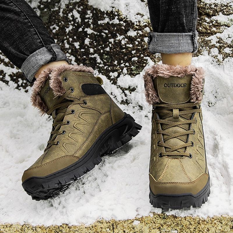 Men Waterproof Leather Winter Snow Boots with Warm Fur Lining
