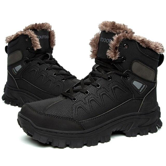Men Waterproof Leather Winter Snow Boots with Warm Fur Lining