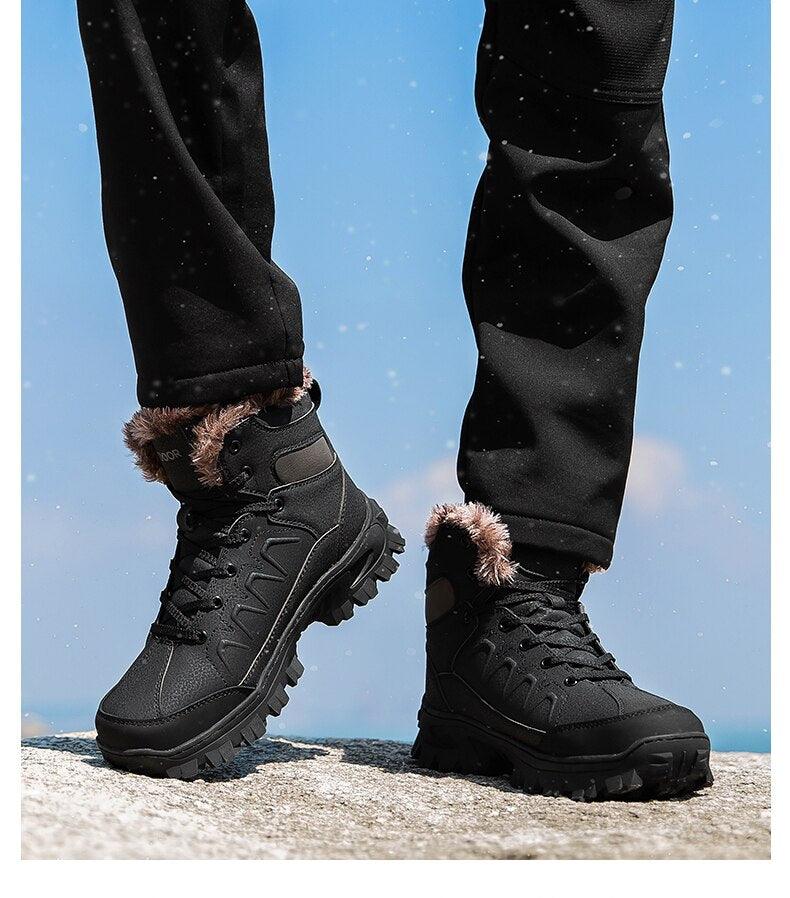 Men Waterproof Leather Winter Snow Boots with Warm Fur Lining