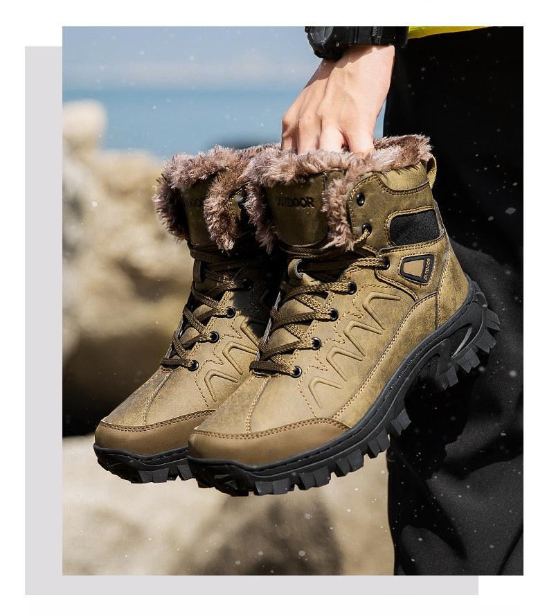 Men Waterproof Leather Winter Snow Boots with Warm Fur Lining