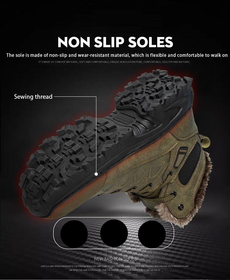 Men Waterproof Leather Winter Snow Boots with Warm Fur Lining