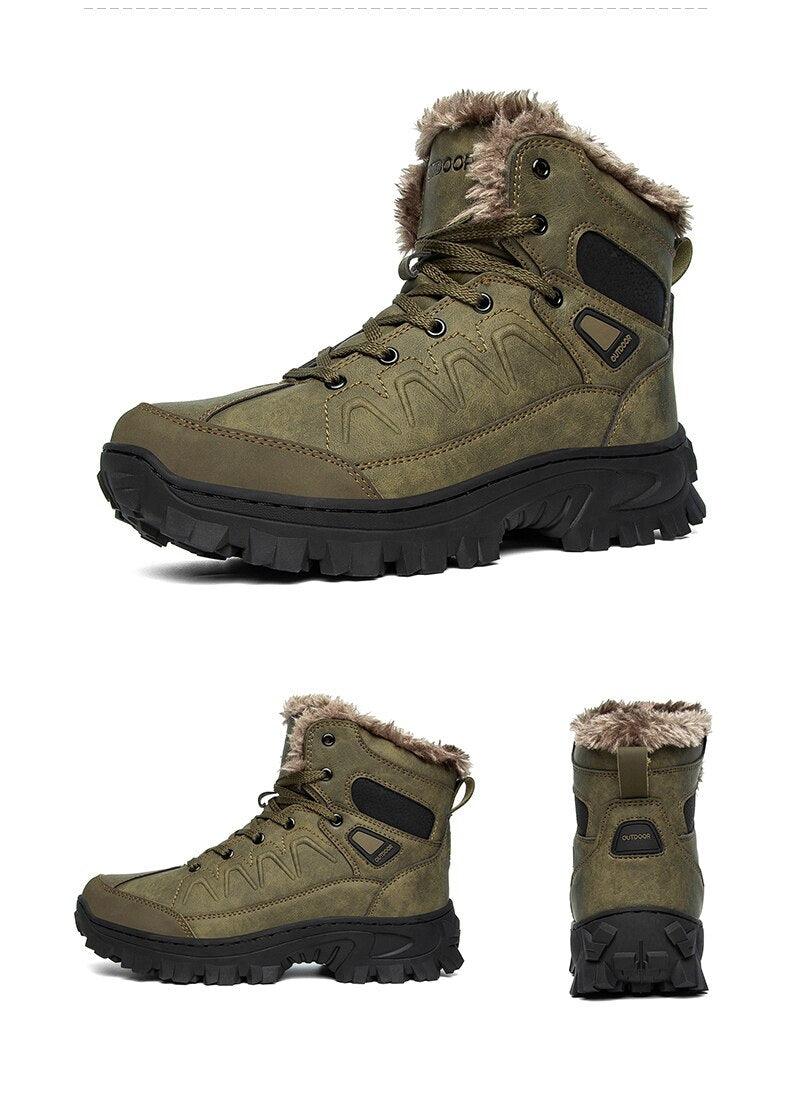 Men Waterproof Leather Winter Snow Boots with Warm Fur Lining