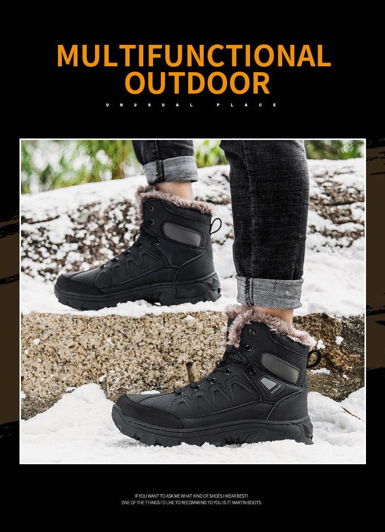 Men Waterproof Leather Winter Snow Boots with Warm Fur Lining