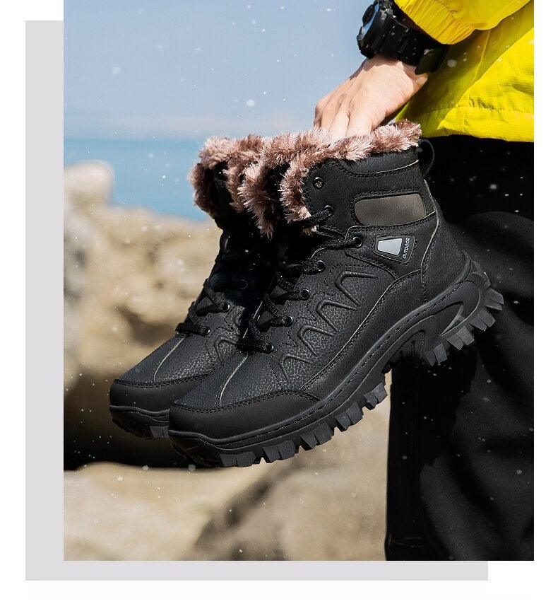 Men Waterproof Leather Winter Snow Boots with Warm Fur Lining