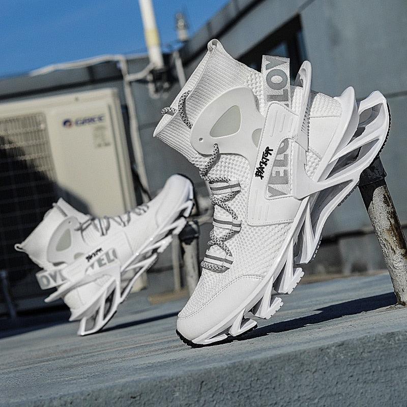 Men's Modern Casual White Race Trainers Breathable Mesh Sneakers