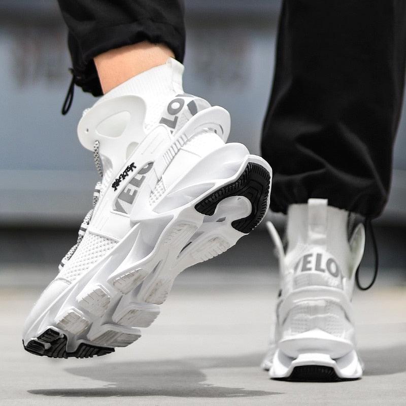 Men's Modern Casual White Race Trainers Breathable Mesh Sneakers