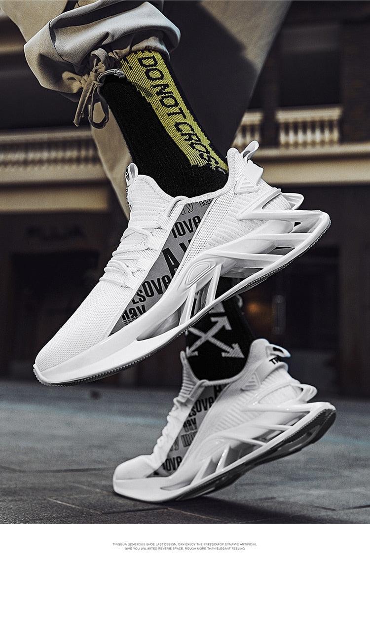 Men's Modern Casual White Race Trainers Breathable Mesh Sneakers