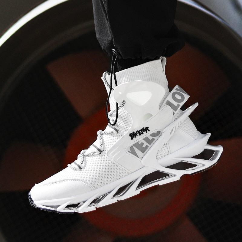 Men's Modern Casual White Race Trainers Breathable Mesh Sneakers