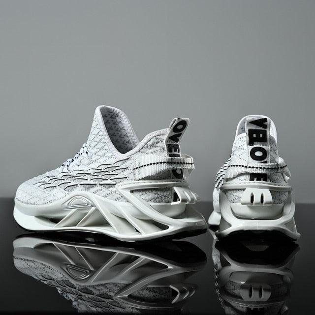 Stevvex men's white casual race trainers with breathable mesh and cushioned honeycomb insoles