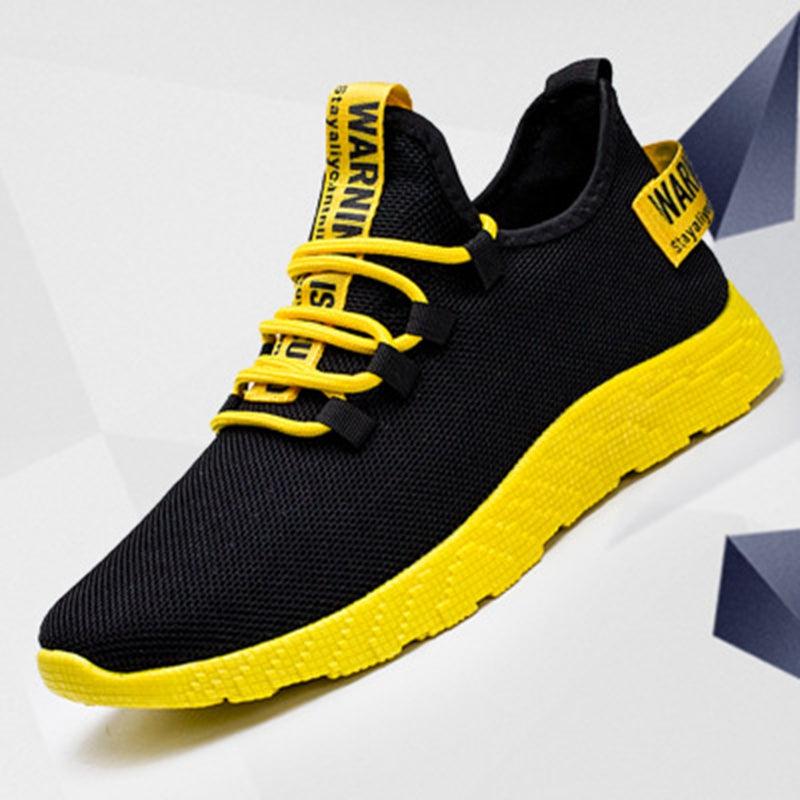 Men's black air mesh sport sneakers with slip-resistant rubber sole