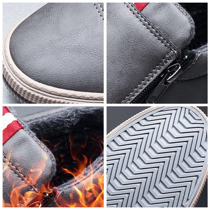 Men's Casual Winter Snow Boots Faux Leather Lined Anti-Slip Shoes