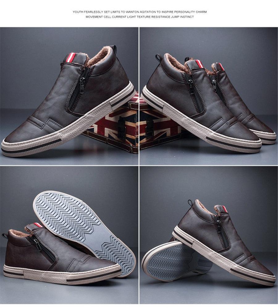 Men's Casual Winter Snow Boots Faux Leather Lined Anti-Slip Shoes