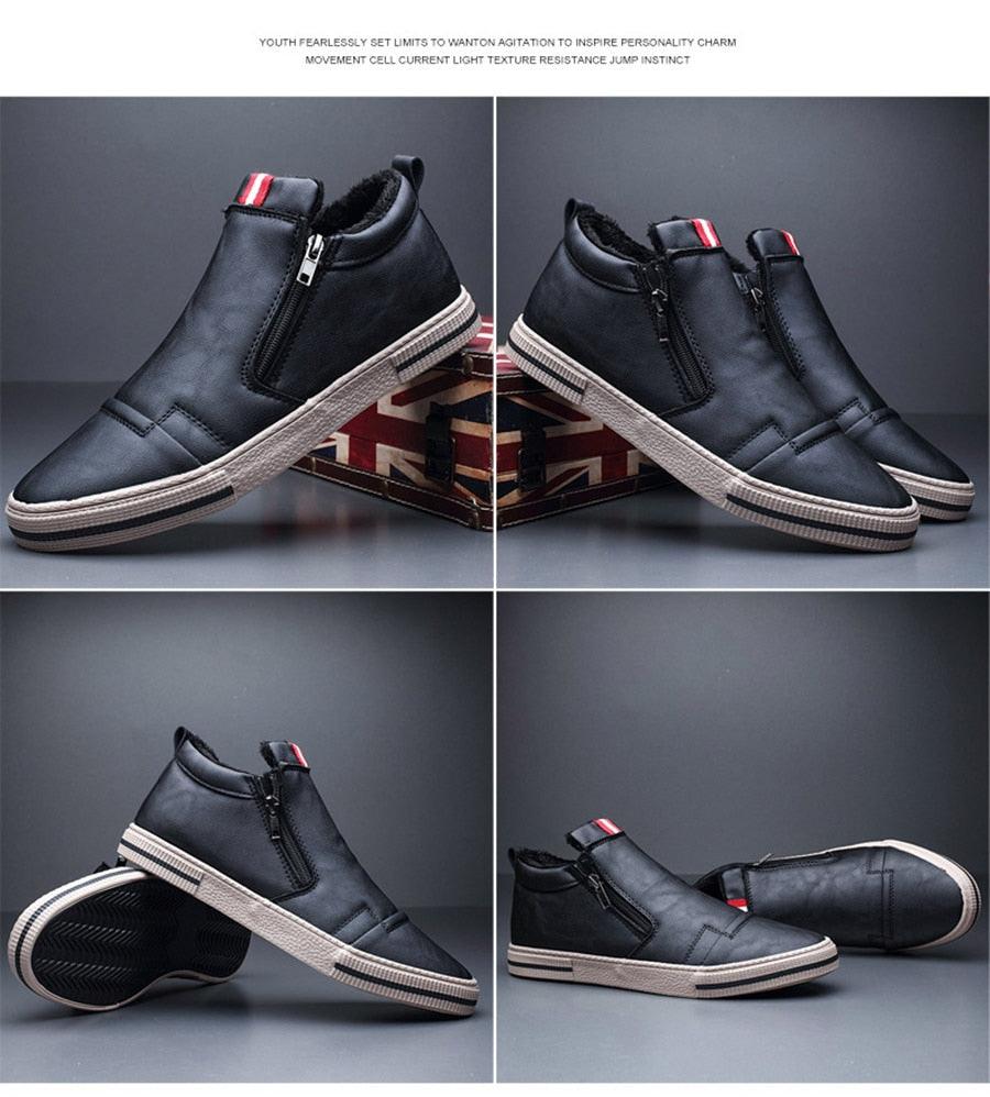 Men's Casual Winter Snow Boots Faux Leather Lined Anti-Slip Shoes