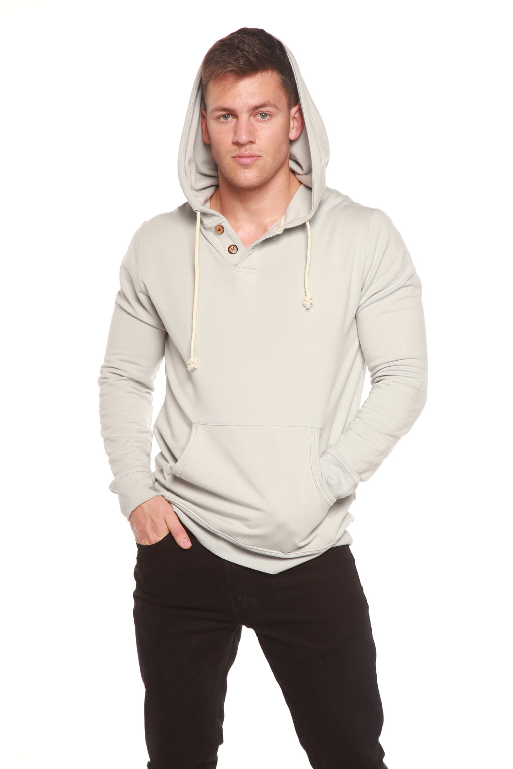 Men's Henley Bamboo Viscose Fleece Hoodie