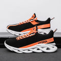 Modern black athletic walking sneakers with breathable mesh