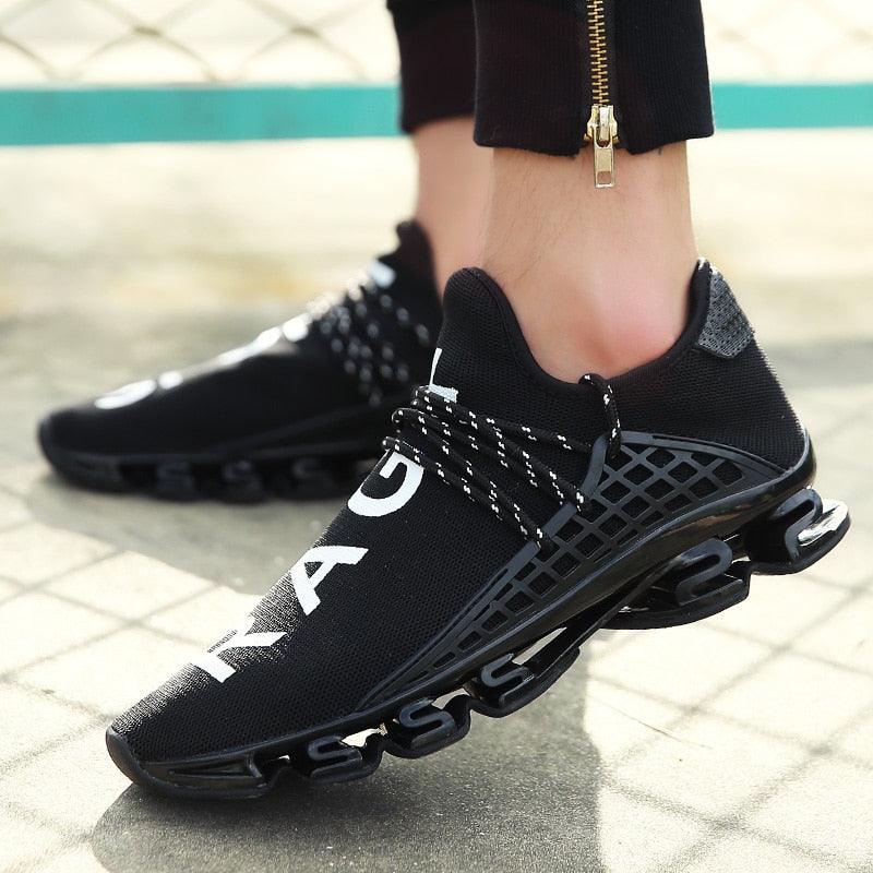 Men's Black Breathable Knit Running Trainers Lightweight Sneakers
