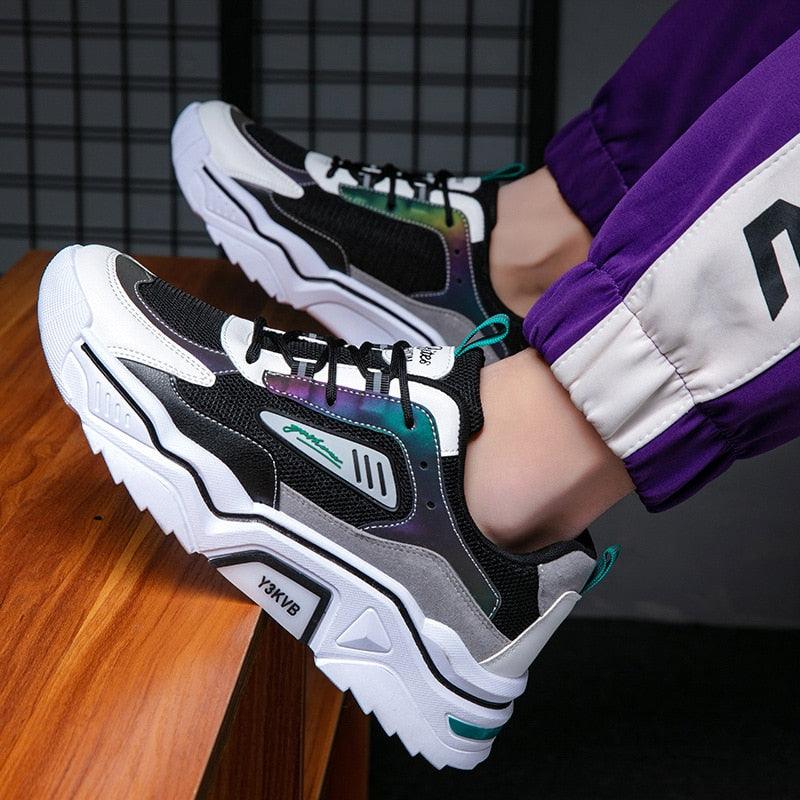Unisex Streetwear Athletic Sneakers with Iridescent Panels
