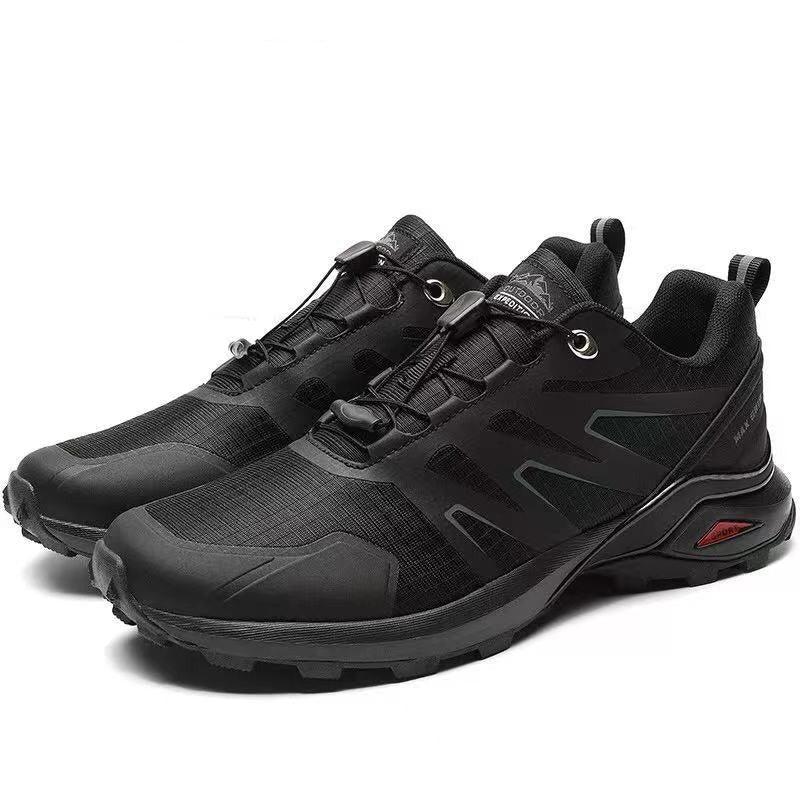 Men's waterproof trail running and hiking sneakers with non-slip sole and breathable knit interior.