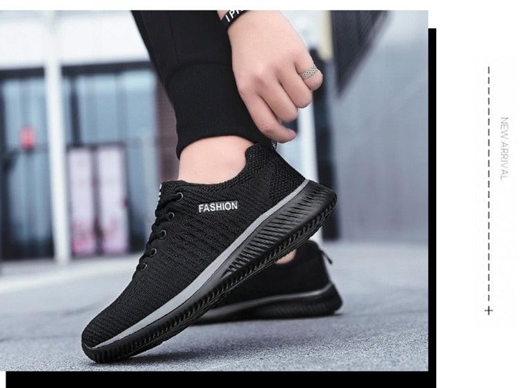 Men's Black Breathable Mesh Running Sneakers Casual Tennis Shoes