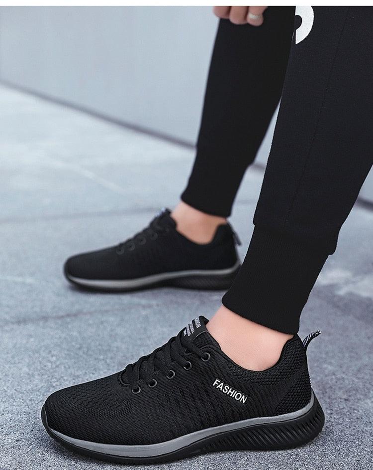 Men's Black Breathable Mesh Running Sneakers Casual Tennis Shoes