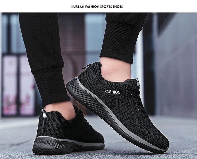 Men's Black Breathable Mesh Running Sneakers Casual Tennis Shoes