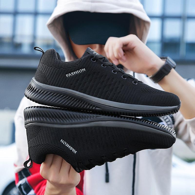 Men's Black Breathable Mesh Running Sneakers Casual Tennis Shoes