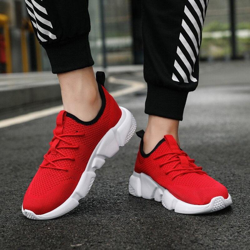 Men's Red Lightweight Breathable Mesh Running Sneakers