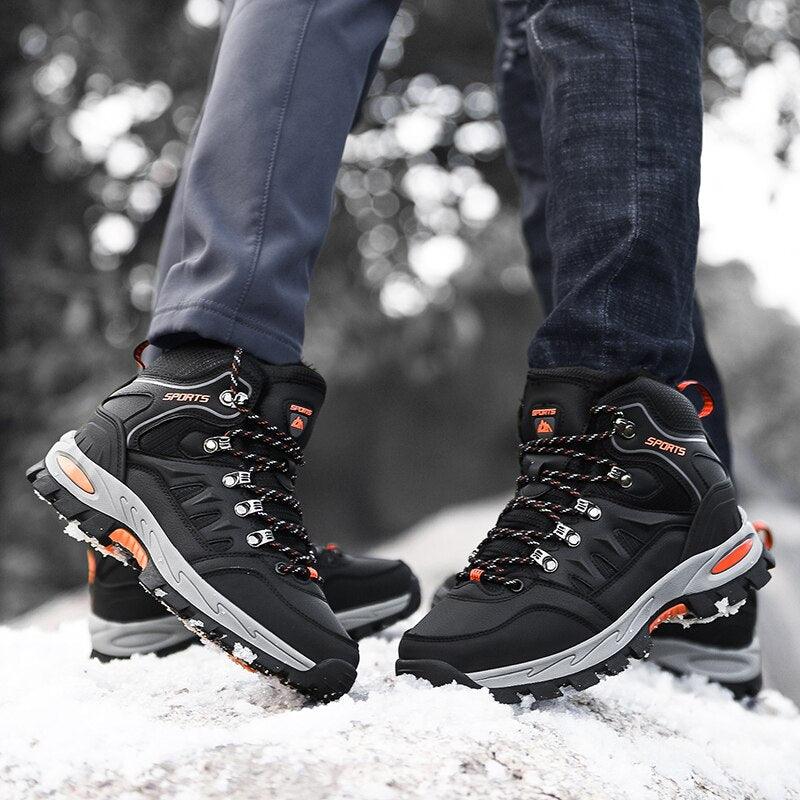 Mens Waterproof Winter Snow Boots, Warm Lined Ankle Hiking Boots