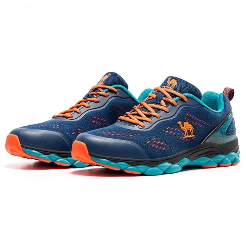 Unisex Camel technical knit running sneakers in blue and orange