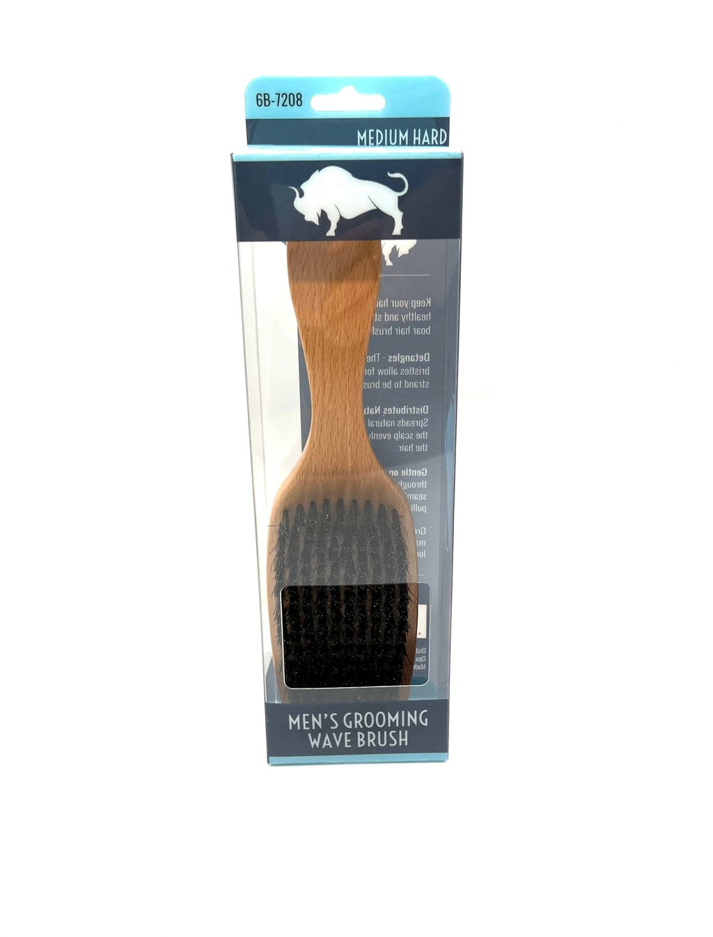 Set of three medium-hard wooden wave brushes for men on a neutral background