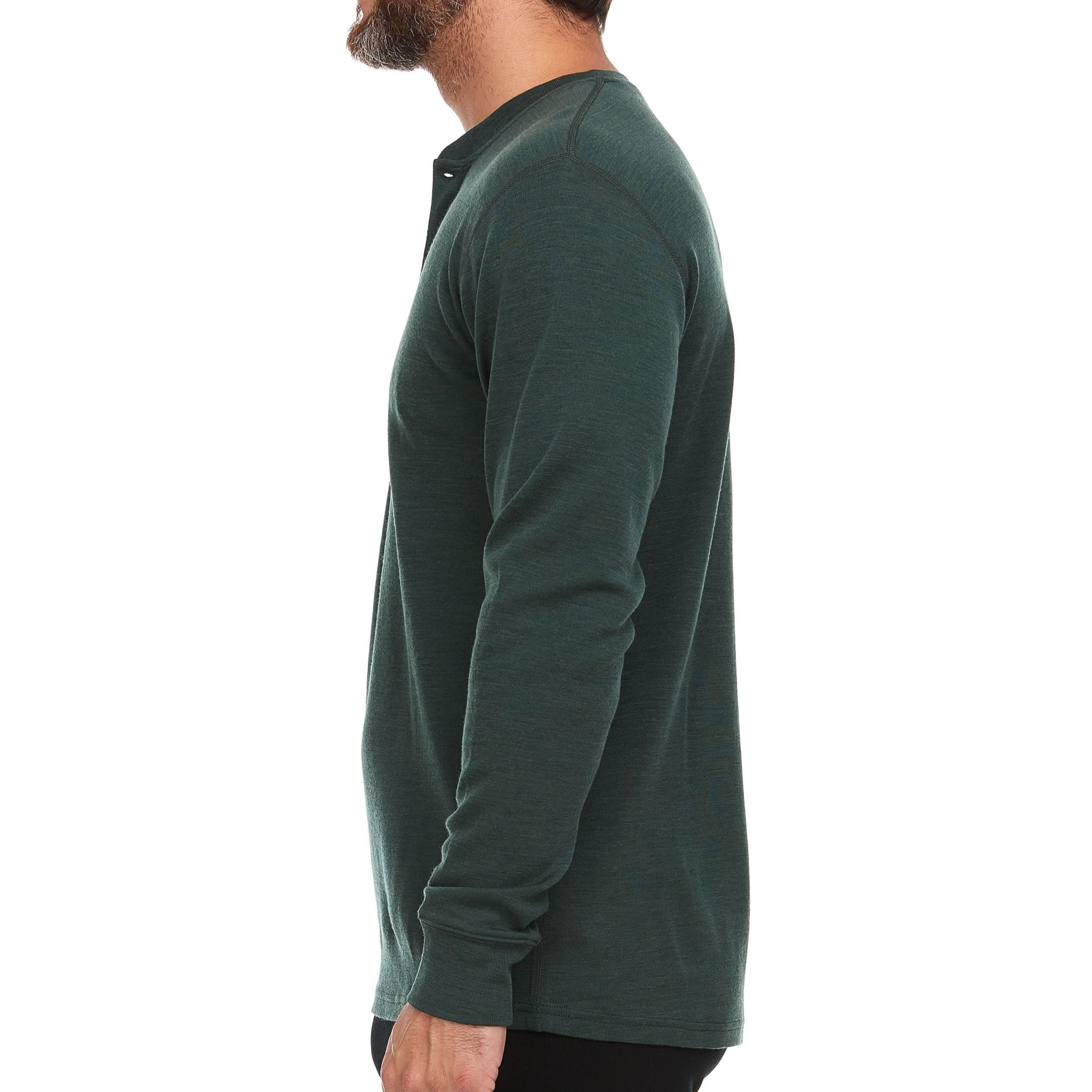 Men's Midweight Merino Wool Henley Long Sleeve Knit Shirt