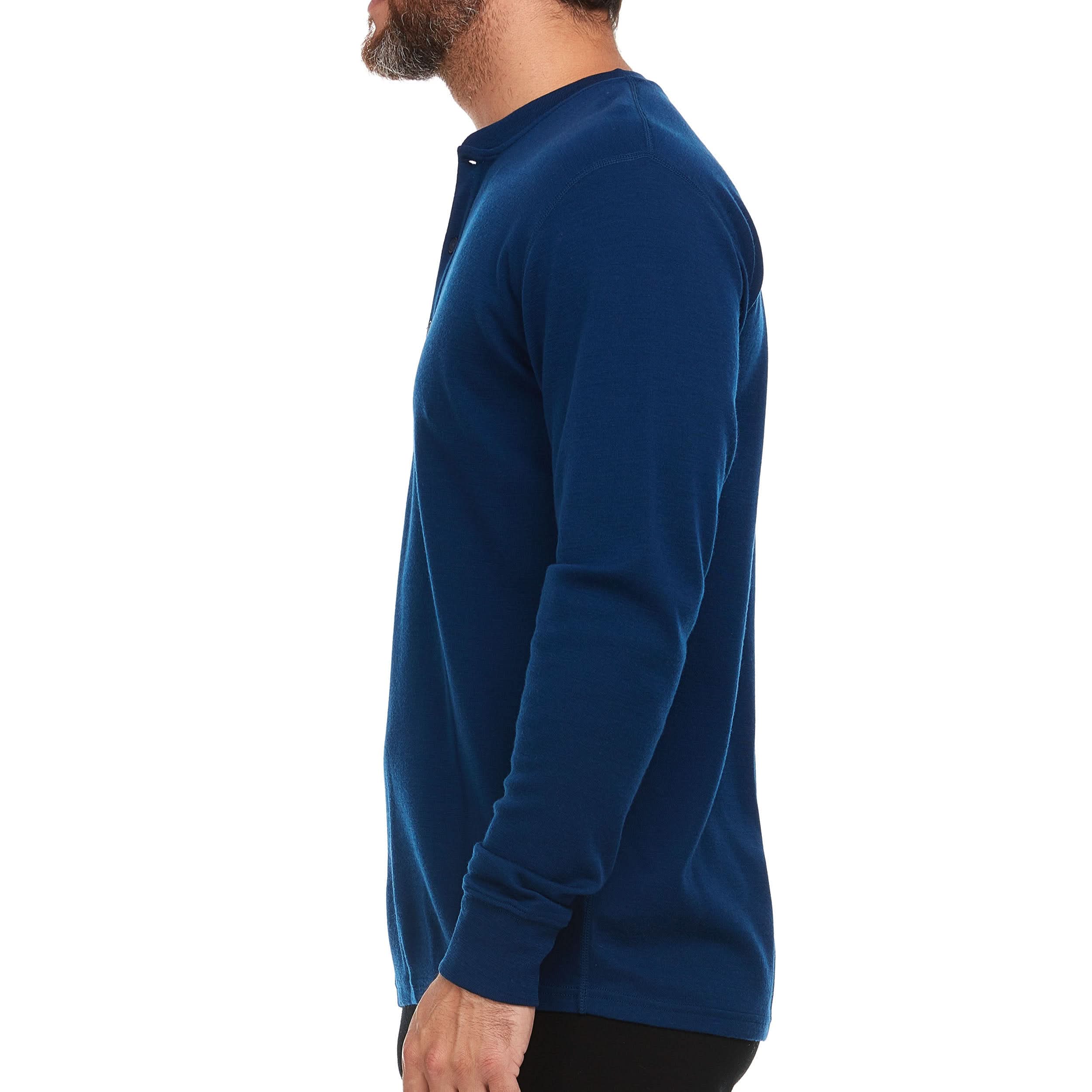 Men's Midweight Merino Wool Henley Long Sleeve Knit Shirt