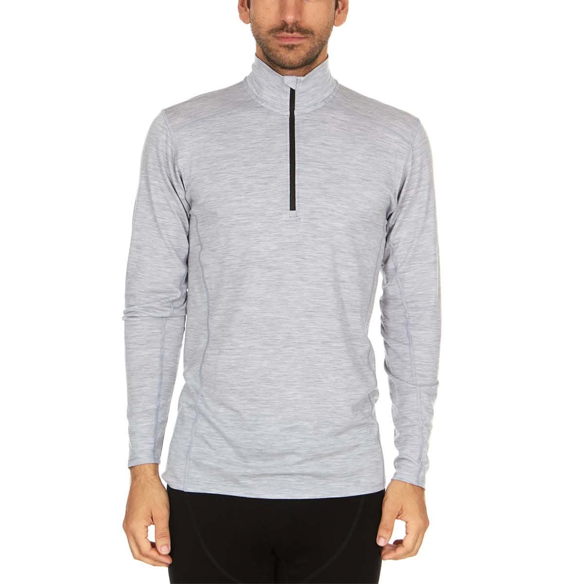 Men's Microweight Merino Wool 1/4 Zip Pullover in Grey and Black