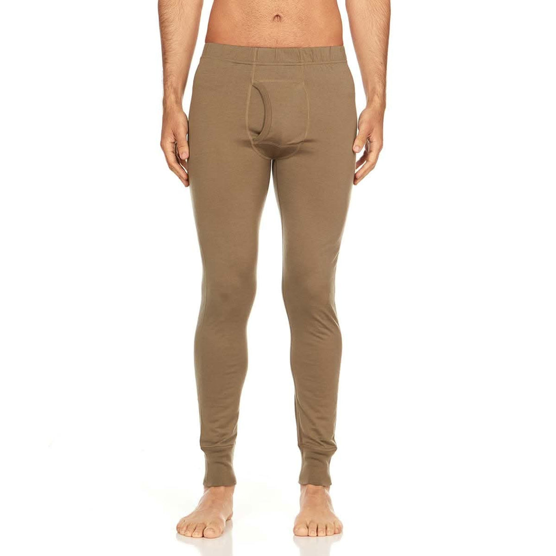Men's lightweight solid color Merino wool base layer bottoms in olive