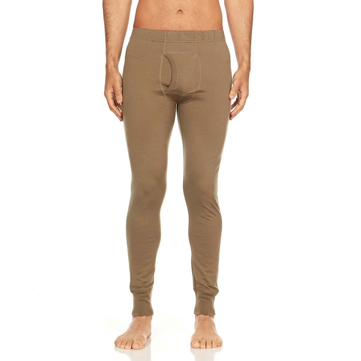 Men's lightweight solid color Merino wool base layer bottoms in olive