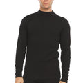 Men's heavyweight solid black merino wool mock neck sweater