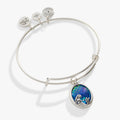 Iridescent mermaid charm bangle in antiqued silver with blue and green sequins.