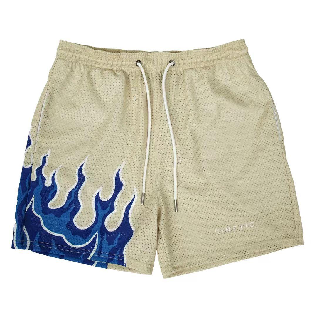 Men's Mesh Basketball Shorts with Flame Print Athletic Fit