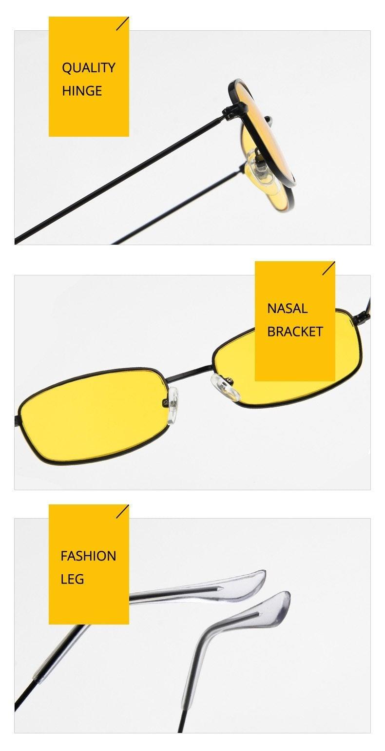 Retro Rimless Rectangle Sunglasses Gold Metal Flame Frame Shades