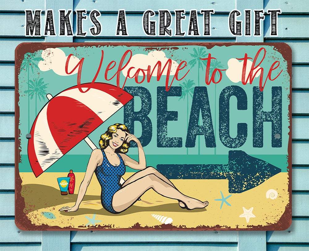 Beach Directional (Right) - Metal Sign