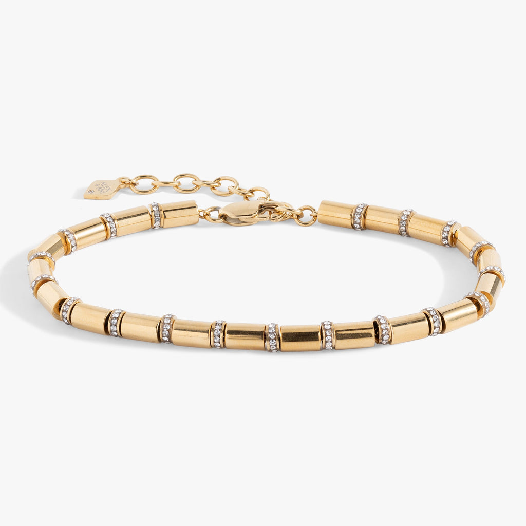 Pavé Tube Bead and Crystal Chain Bracelet in Silver