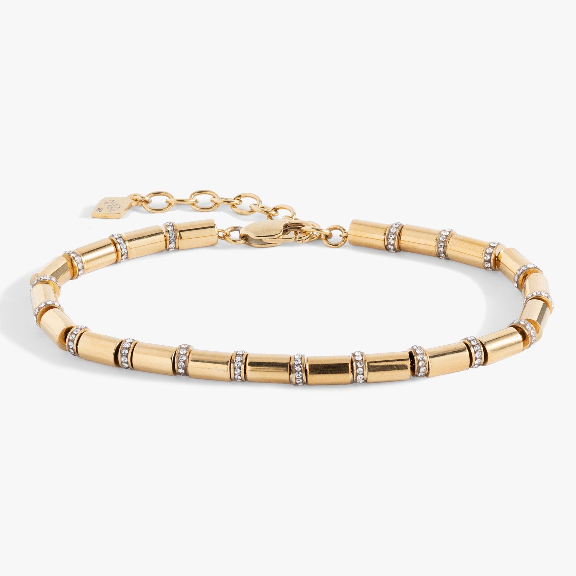 Pavé Tube Bead and Crystal Chain Bracelet in Silver