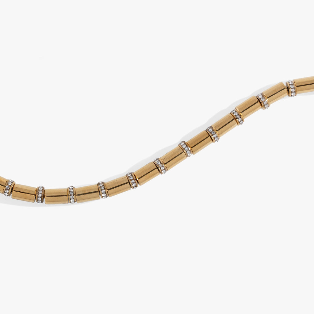 Pavé Tube Bead and Crystal Chain Bracelet in Silver