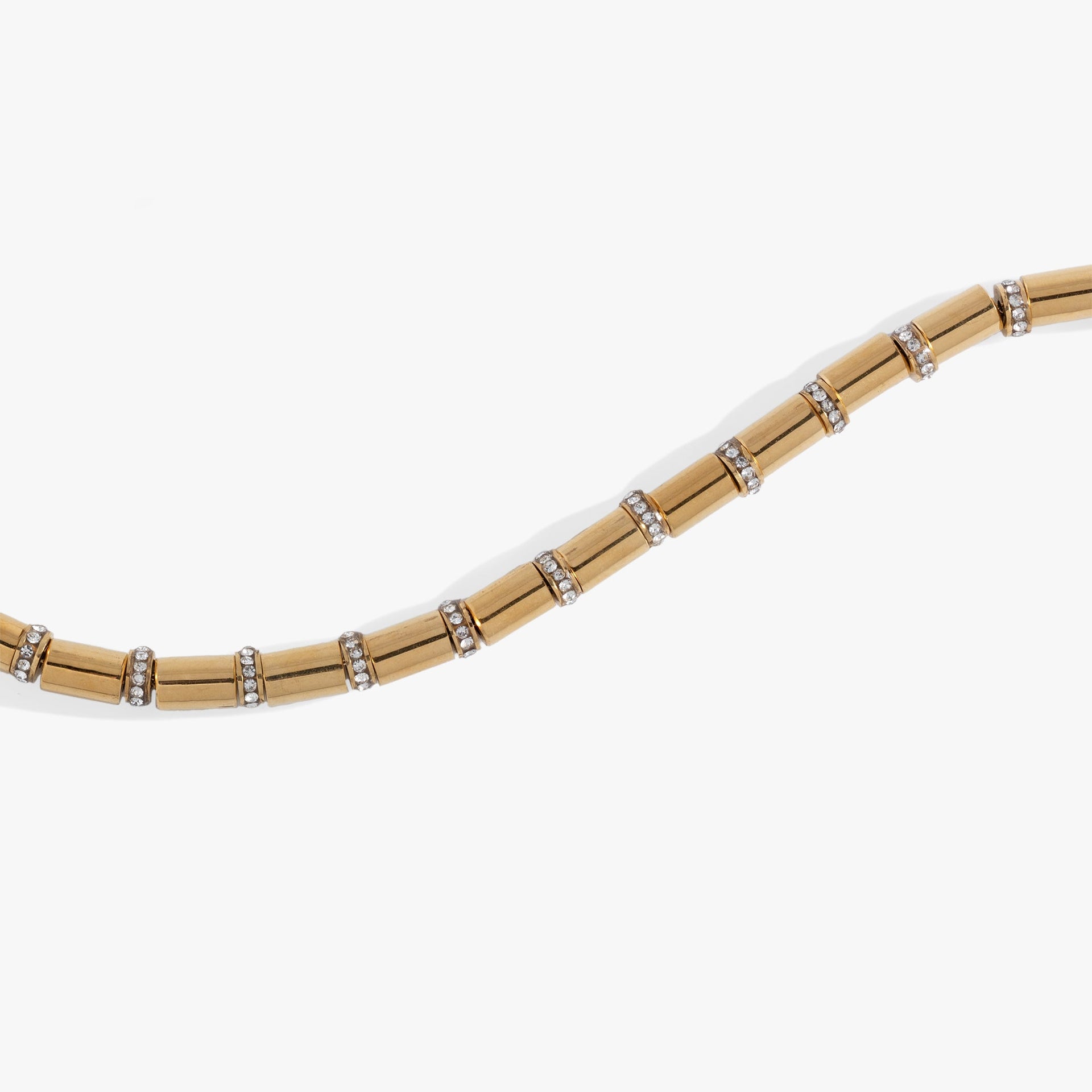 Pavé Tube Bead and Crystal Chain Bracelet in Silver