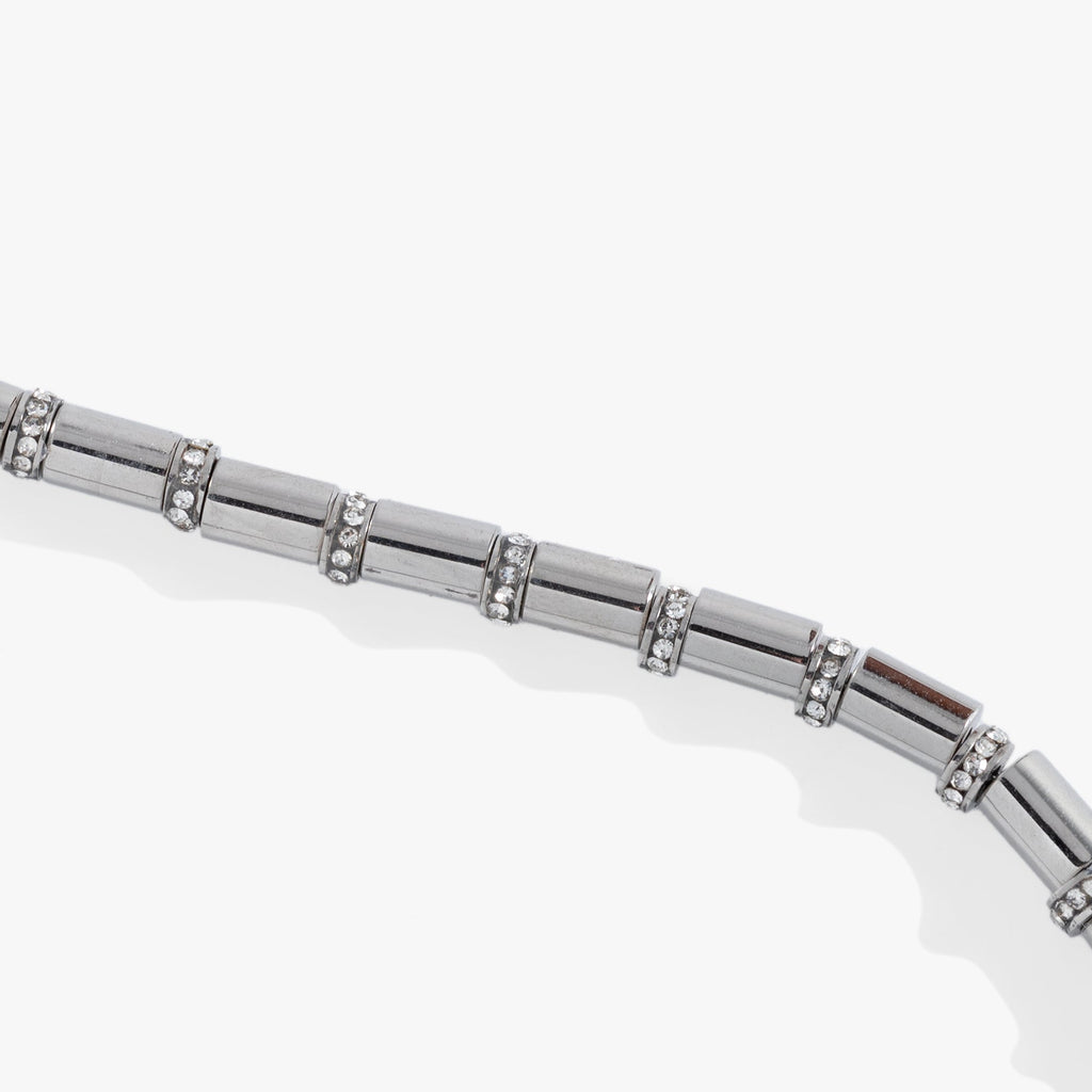 Pavé Tube Bead and Crystal Chain Bracelet in Silver