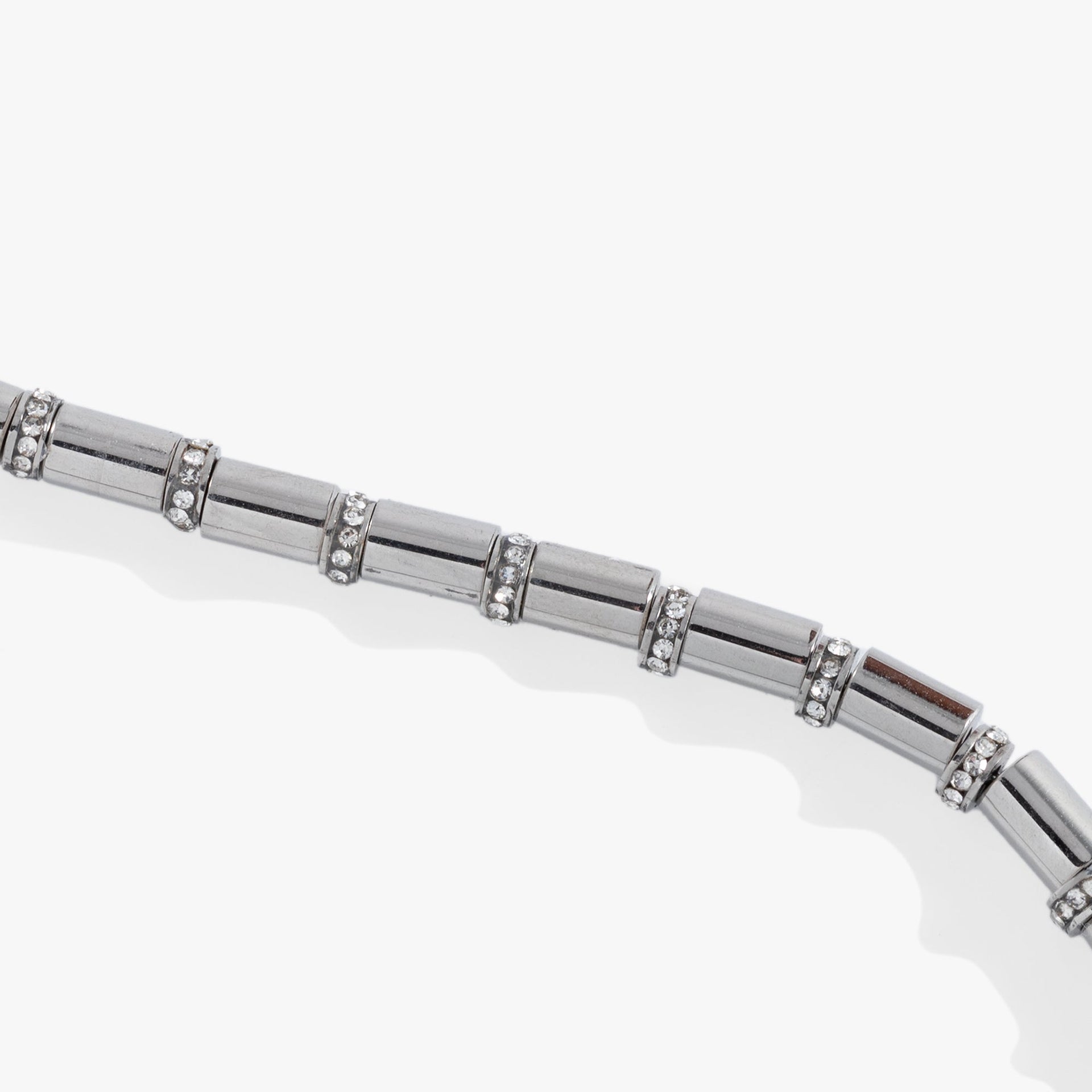 Pavé Tube Bead and Crystal Chain Bracelet in Silver