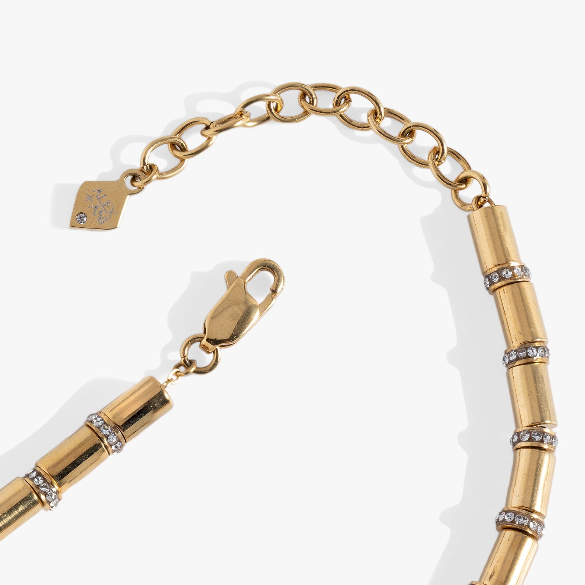 Pavé Tube Bead and Crystal Chain Bracelet in Silver