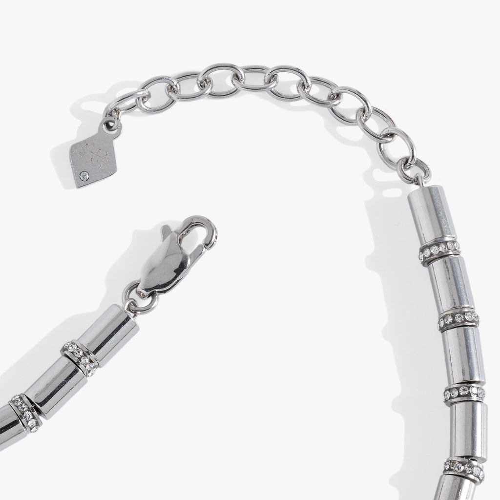 Pavé Tube Bead and Crystal Chain Bracelet in Silver