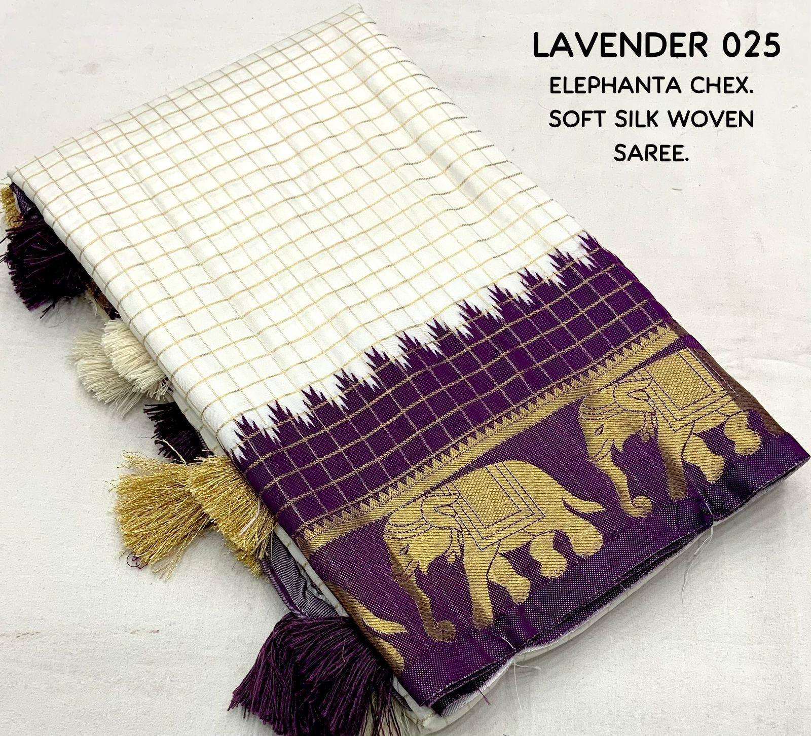 Lavender Silk Zari Woven Saree with Elephant Border